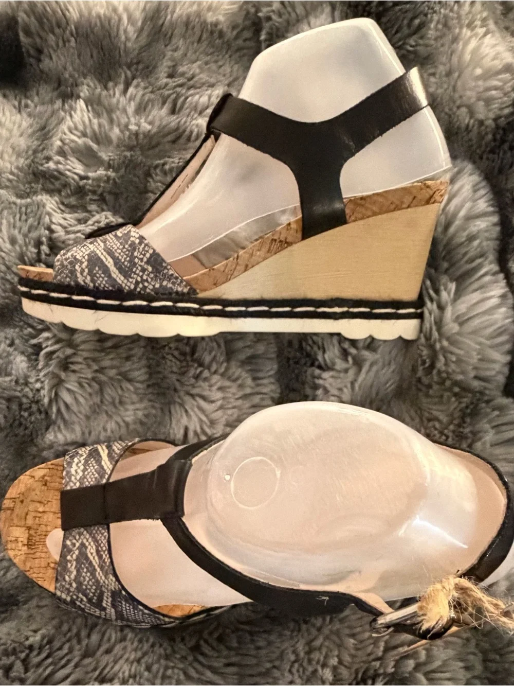 PIKOLINOS Black Strappy Wedge Sandals with Snakeskin Toe size EU40 US9/9.5 NIB